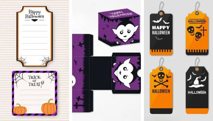 etiquetas, caixas e tags com tema de halloween
